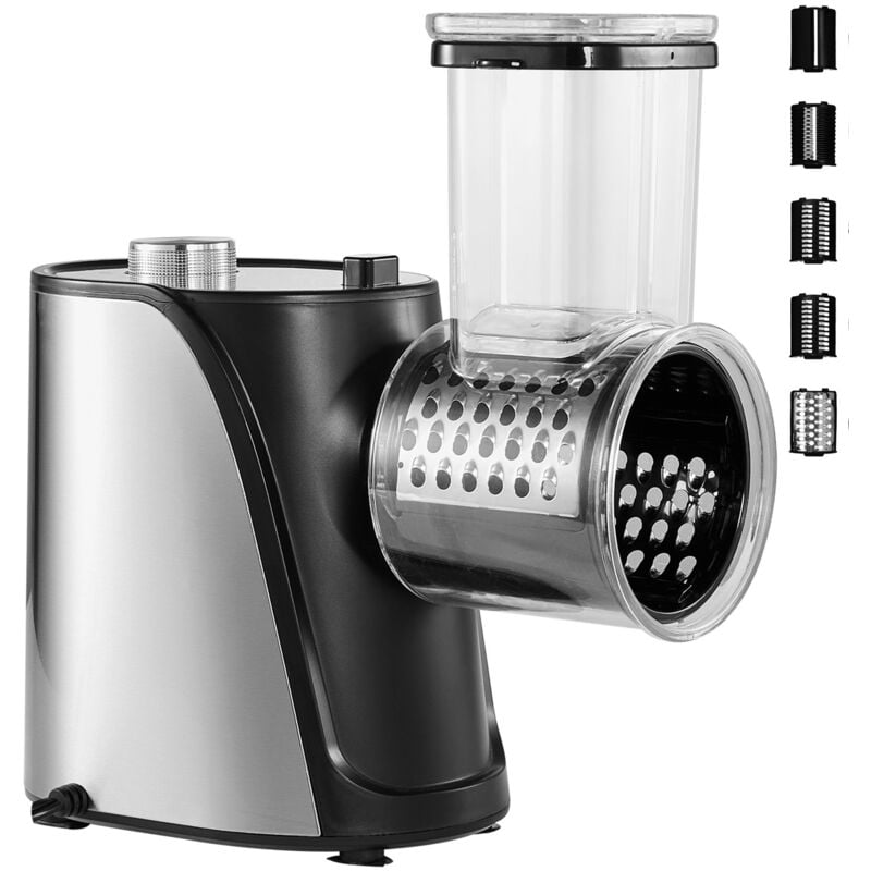 foto del prodotto grattugia elettrica per formaggio e insalata, 250 w, tagliaverdure in acciaio inox con 5 accessori, affettatrice elettrica per verdure, tritatutto