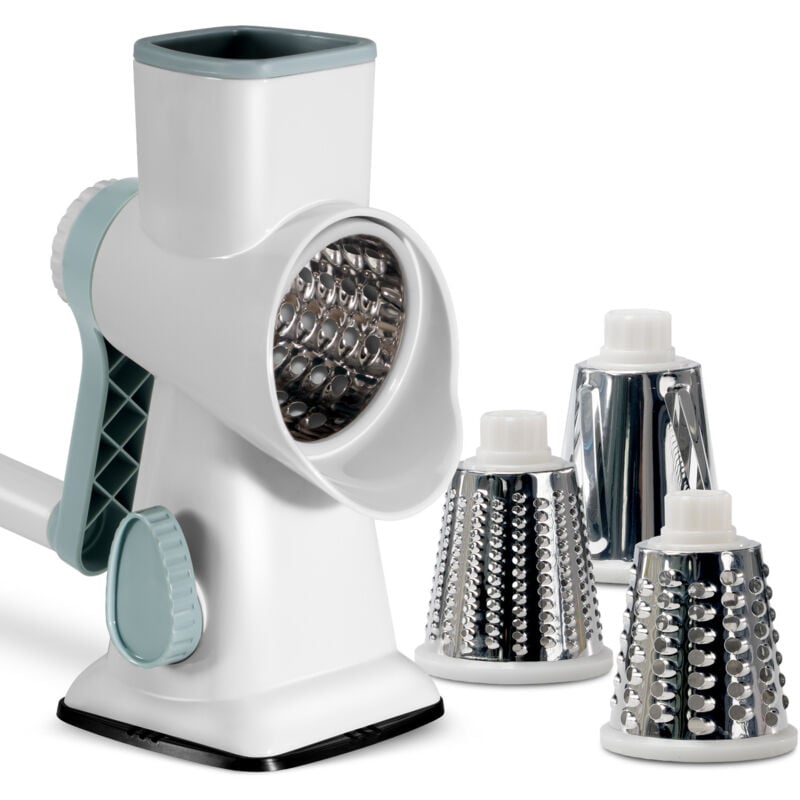 foto del prodotto grattugia per formaggio con manovella, tagliaverdure, 3 lame intercambiabili in acciaio inox, grattugia manuale, grattugia per verdure, ideale per