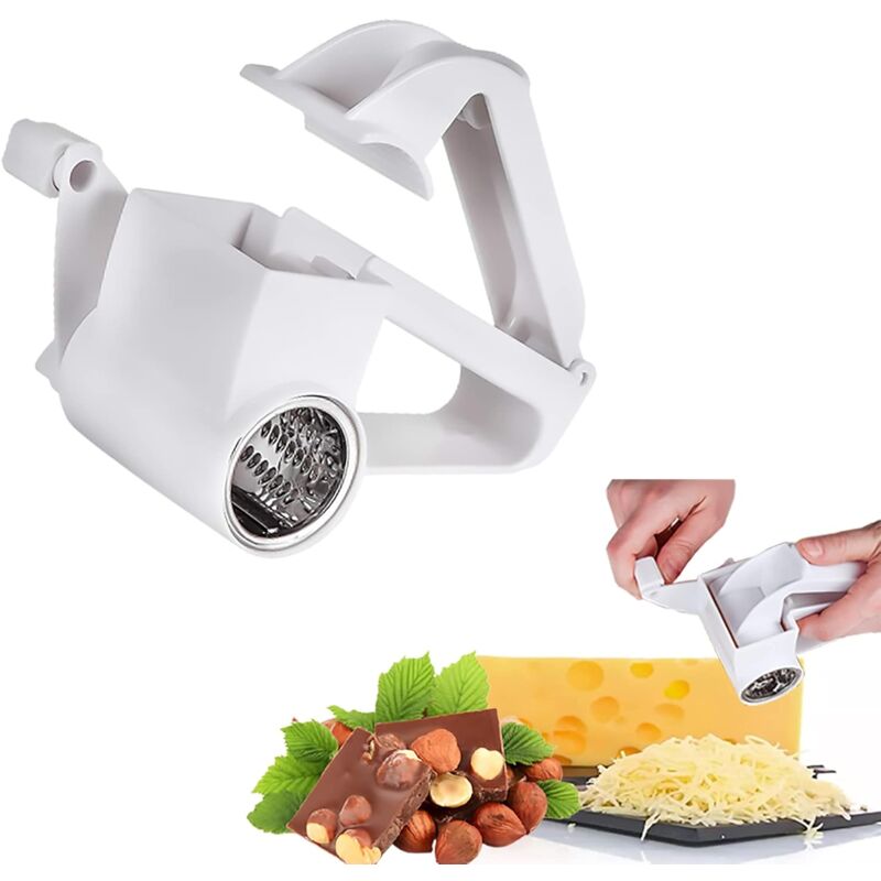 foto del prodotto grattugia rotante per formaggio, mini macina formaggio manuale in acciaio inox, utensile da cucina portatile per grattugiare formaggi duri, burro,