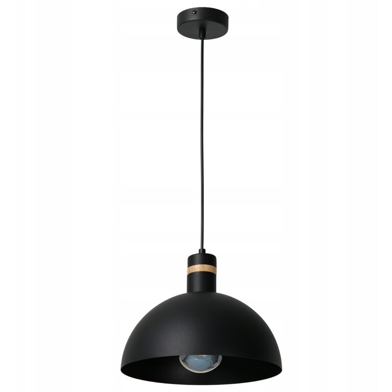 foto del prodotto gratuito. lampada a sospensione ewilight benny e27, paralume in metallo nero con legno