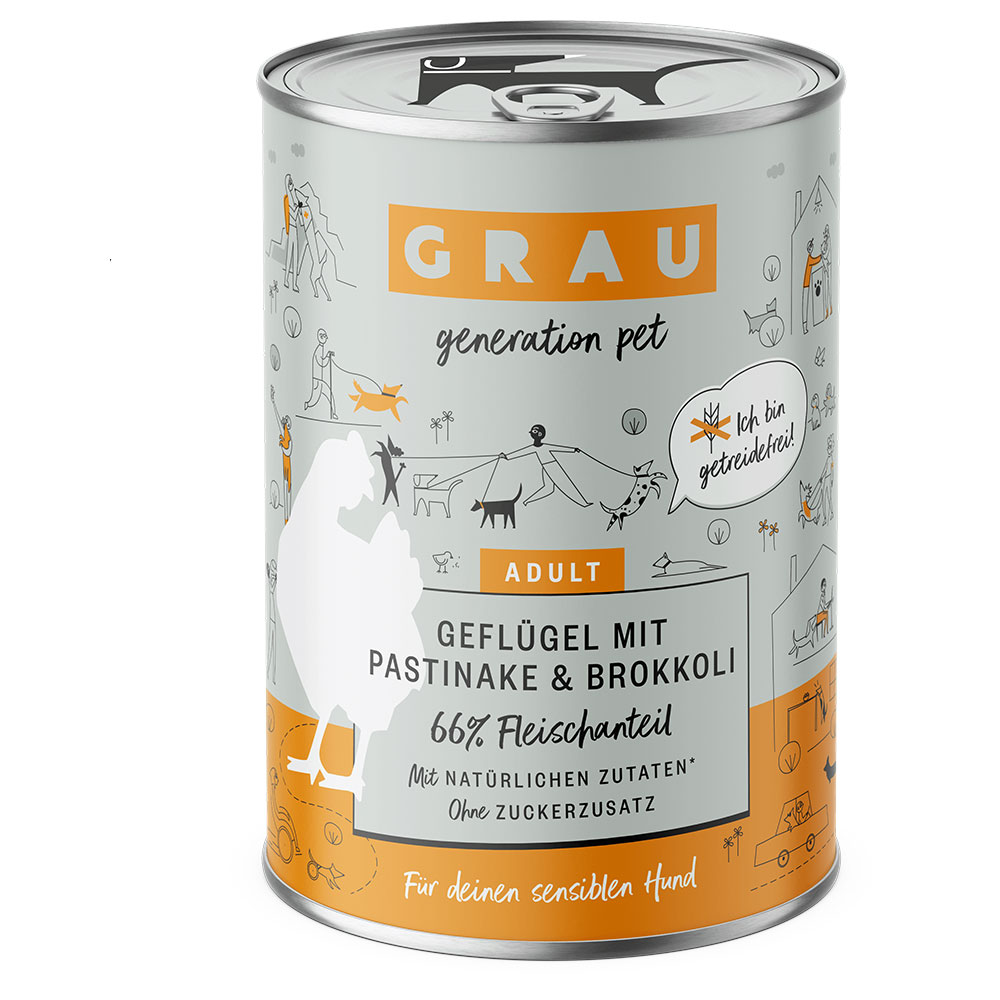 foto del prodotto grau 6 x 400 g alimento umido per cani pollame con pastinaca e broccoli
