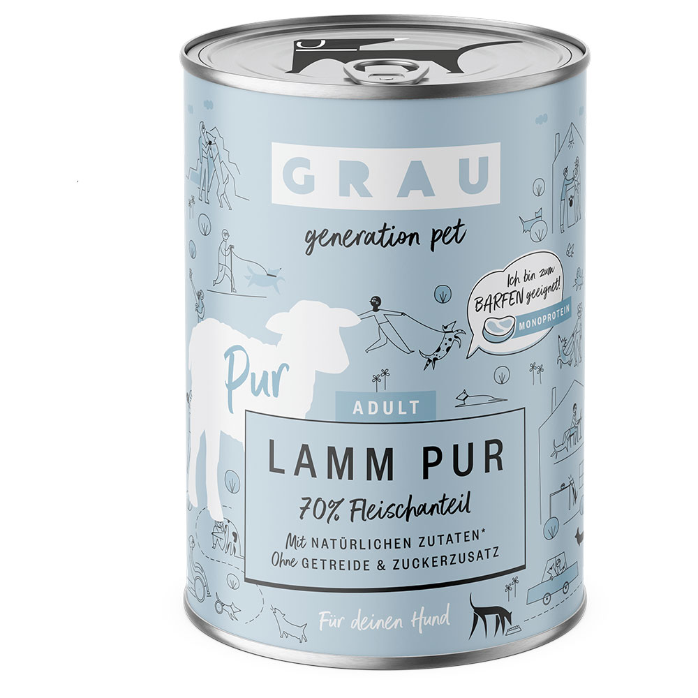 foto del prodotto grau 6 x 400 g alimento umido per cani puro agnello con olio di lino