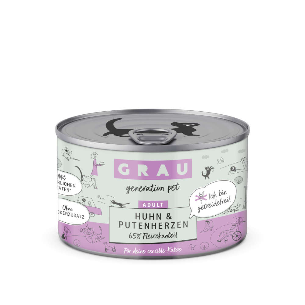 foto del prodotto grau adult senza cereali 12 x 200 g alimento umido per gatti - pollo &amp; cuori di tacchino
