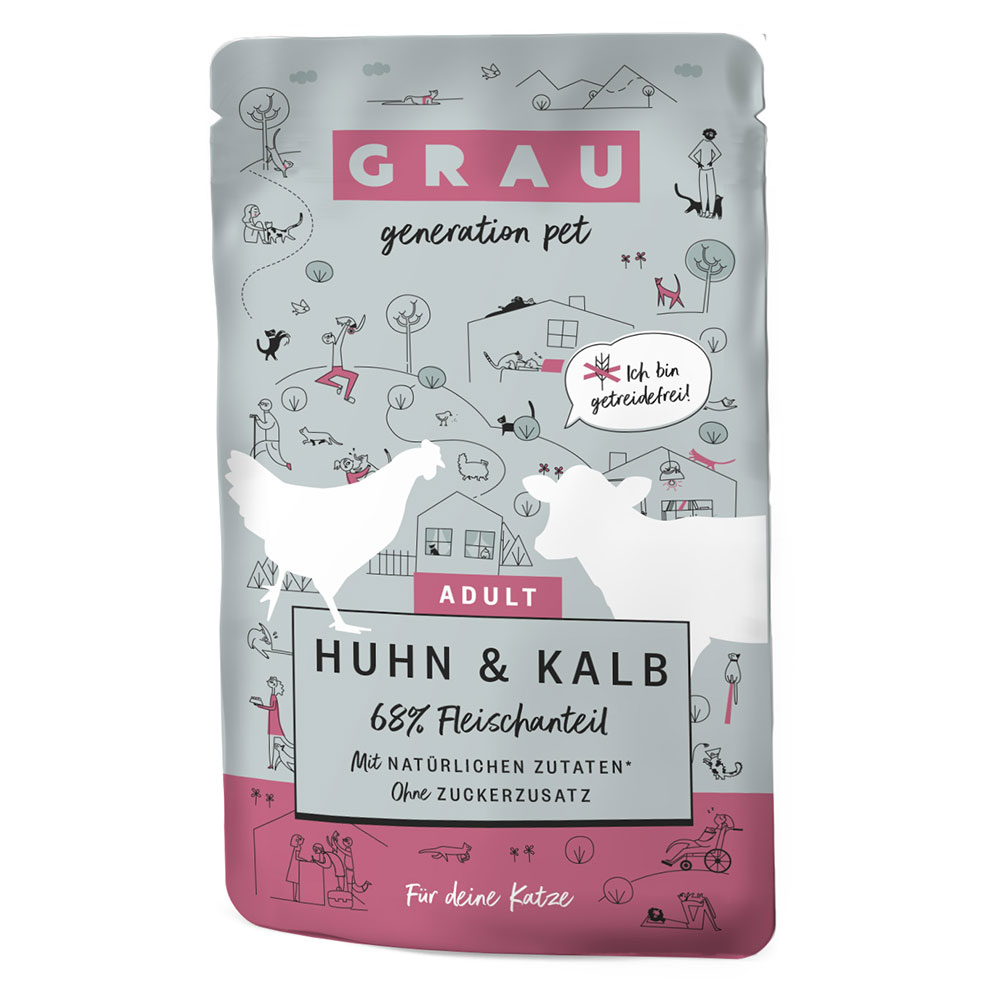 foto del prodotto grau adult senza cereali 16 x 125 g umido per gatto pollo vitello