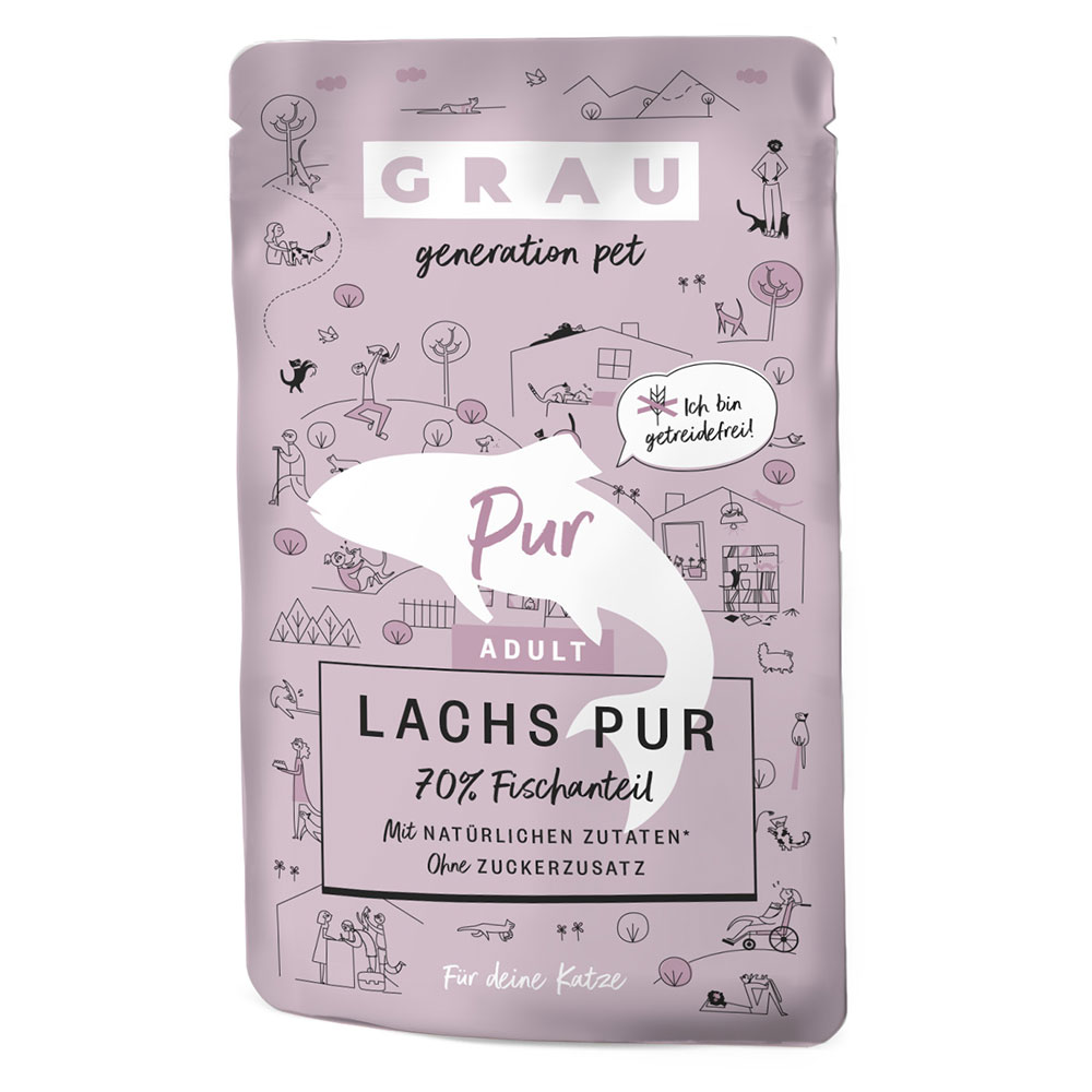 foto del prodotto grau adult senza cereali 16 x 125 g umido per gatto salmone puro