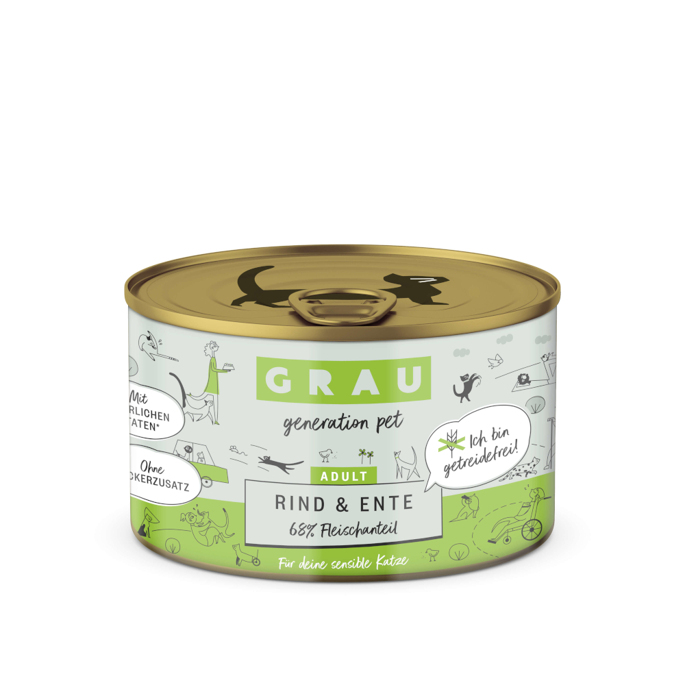 foto del prodotto grau adult senza cereali 6 x 200 g alimento umido per gatti manzo anatra