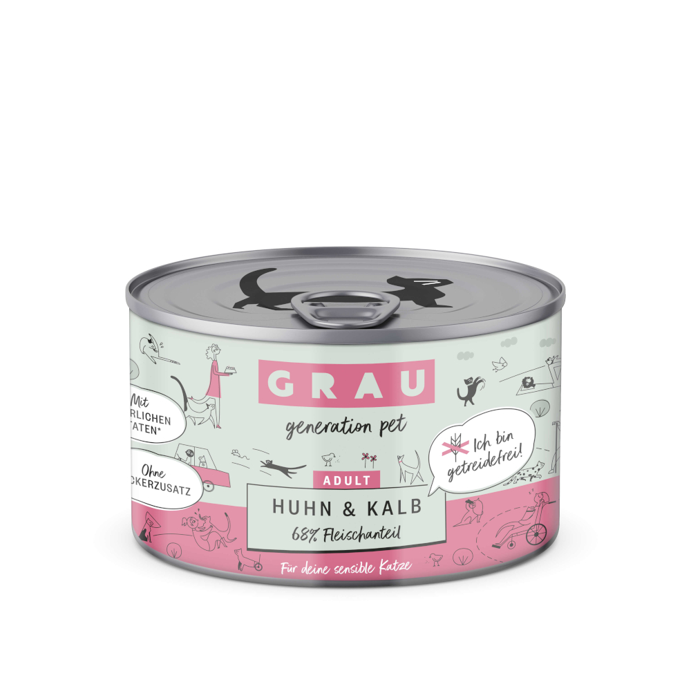 foto del prodotto grau adult senza cereali 6 x 200 g alimento umido per gatti pollo vitello