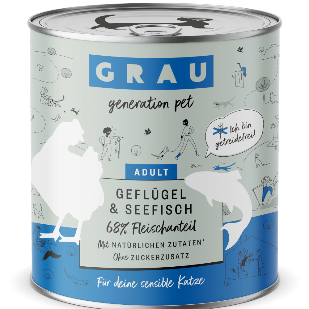 foto del prodotto grau grandi golosi senza cereali 6 x 800 g umido per gatto - pollame &amp; pesce di mare