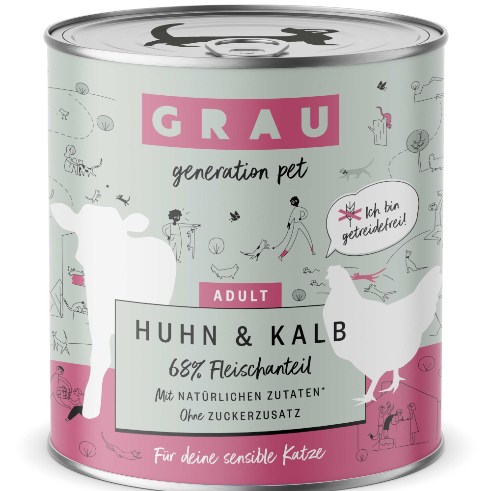 foto del prodotto grau grandi golosi senza cereali 6 x 800 g umido per gatto - pollo &amp; vitello