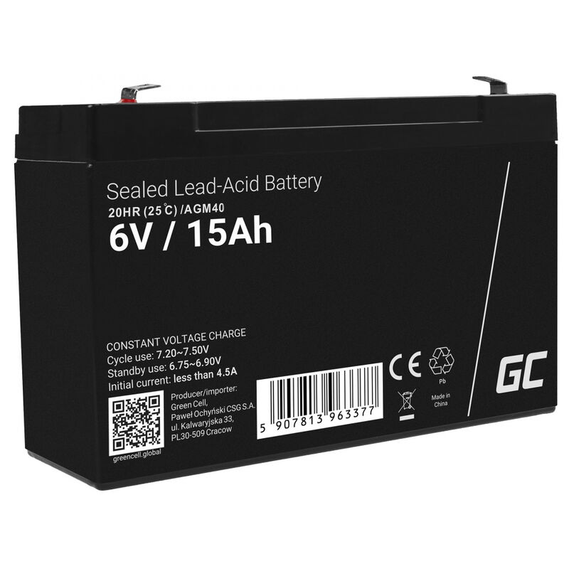 foto del prodotto green batteria agm40 per sistemi ups 6 v 15 ah