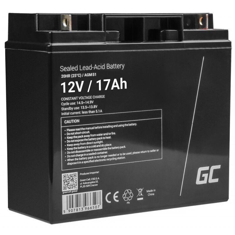 foto del prodotto green cell agm51 batteria de veicoli sigillati al piombo vrla 17 ah 12 v