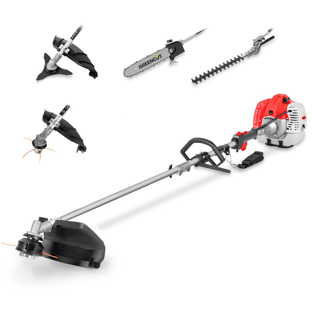 foto del prodotto greencut gm650x-5 - decespugliatore multifunzione 5 in 1, benzina 65cc 4,9cv 2t, 5 accessori, decespugliatore, potatore, tagliasiepi