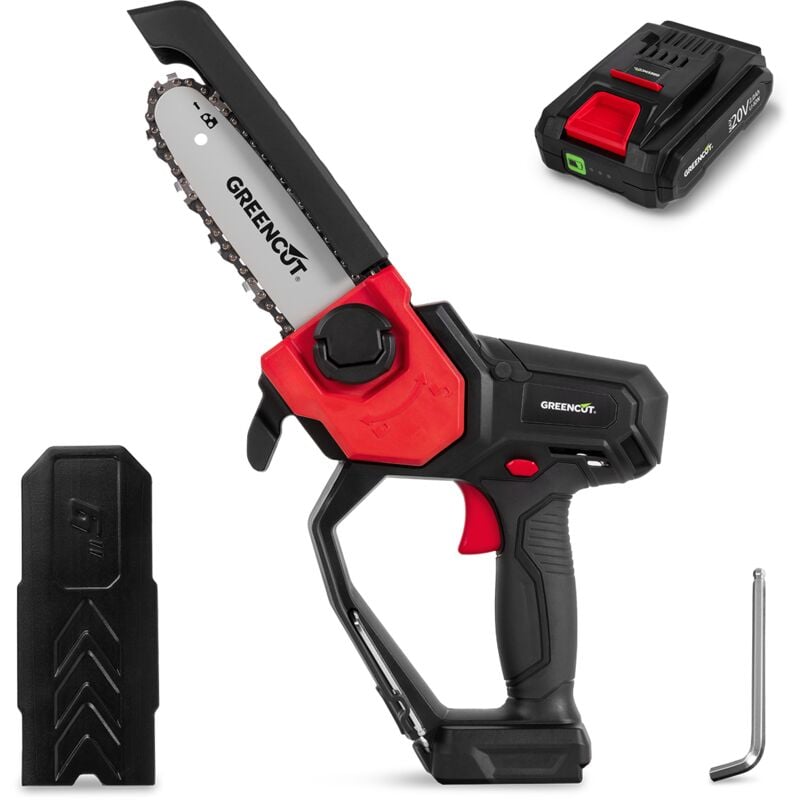 foto del prodotto greencut motosega portatile a batteria al litio da 20v per potatura con barra da 152mm, 6 gsm200l