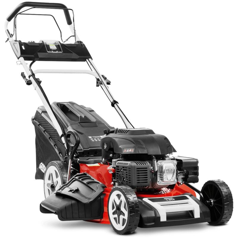 foto del prodotto greencut tagliaerba a scoppio 224cc 7.5cv, avviamento elettrico 4 tempi, lama semovente a doppio bordo in acciaio 530mm 21 , regolabile in altezza