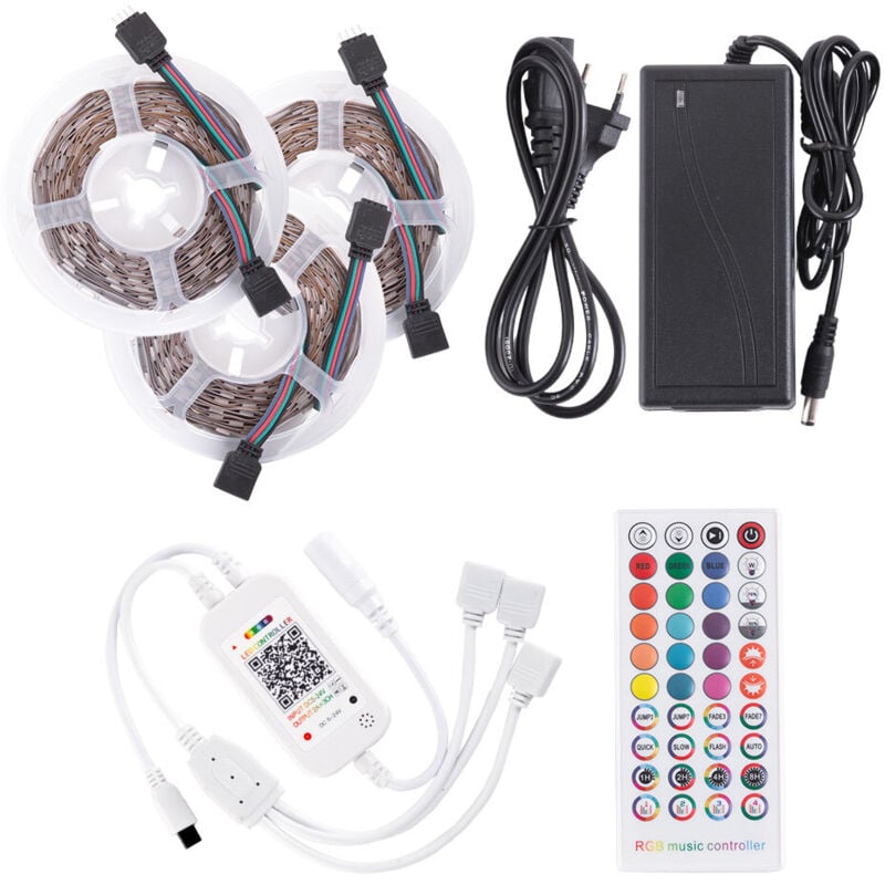 foto del prodotto greenice kit striscia 108w 4.500lm 450 led 15 metri rgb blister trasformatore, controller, telecomando ip20 40.000h ca kitrgb 15m 