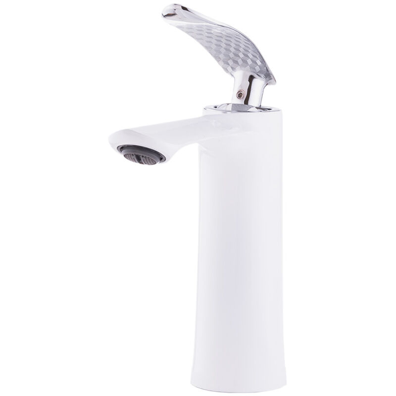 foto del prodotto greenice rubinetto per lavabo in ottone zinco, bianco, acqua calda e fredda, tubi flessibili, beccuccio basso, maniglia singola qli fa