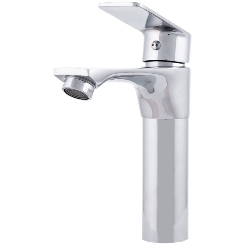 foto del prodotto greenice rubinetto per lavabo in ottone zinco, cromato, acqua calda e fredda, tubi flessibili, beccuccio basso, maniglia singola qli f