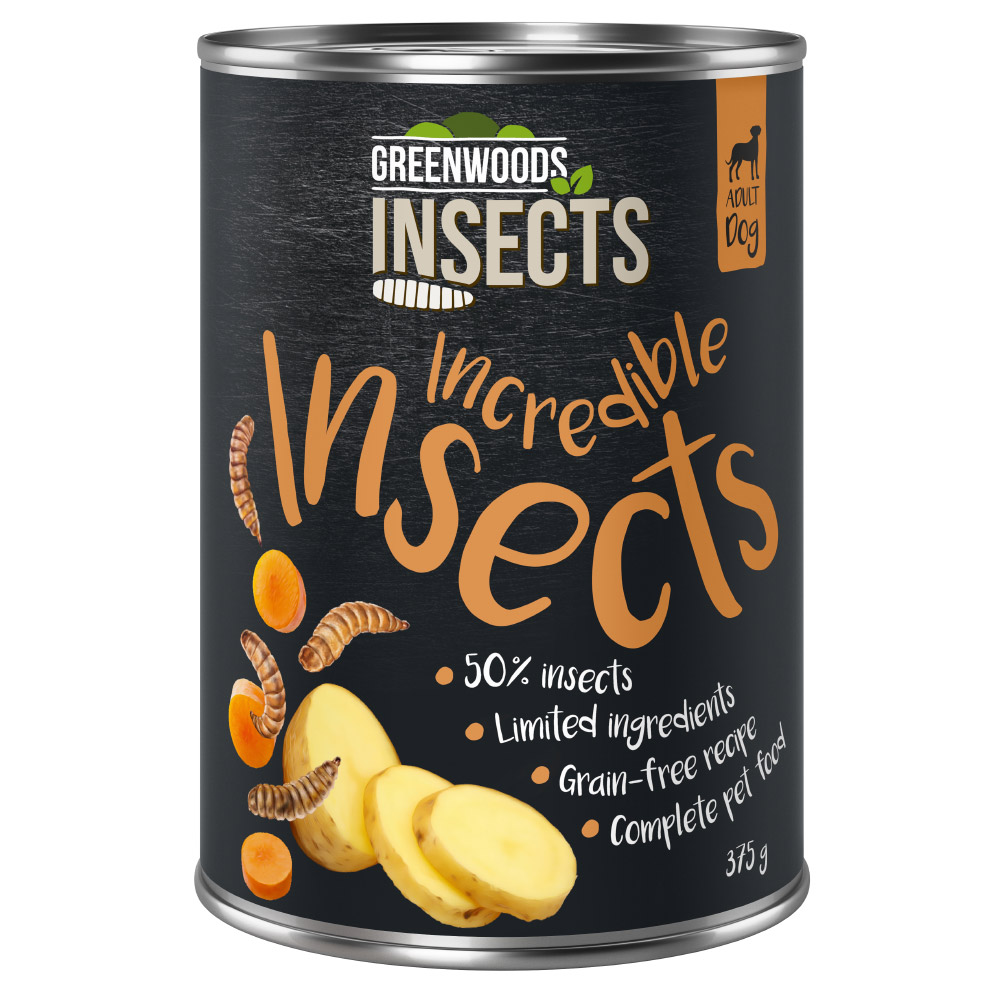 foto del prodotto greenwoods insects con patate e carote alimento umido per cani 6 x 375 g
