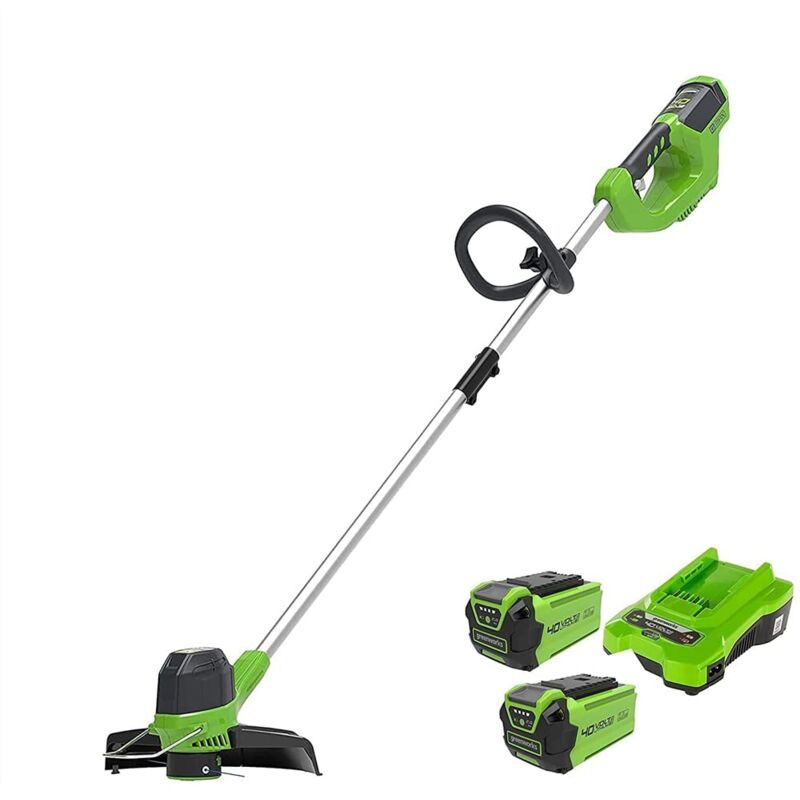 foto del prodotto greenworks 40v tagliabordi a batteria per giardini medi, altezza regolabile, ampiezza taglio 30cm, filo di nylon da 1,65mm con autofeed, 2x