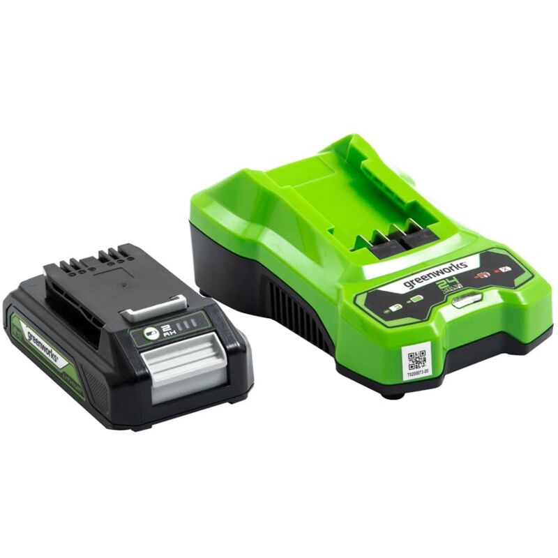 foto del prodotto greenworks batteria 24v 2ah agli ioni di litio e caricabatterie universale per attrezzi da giardino ed elettroutensili 24v, carica in 60 minuti,