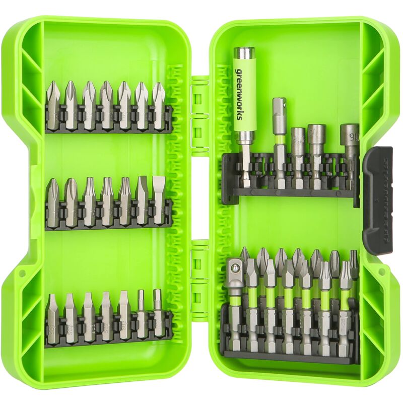 foto del prodotto greenworks bit di avvitamento duri set completo da 40 pezzi con bit pick and click adatti a tutti gli avvitatori a batteria 