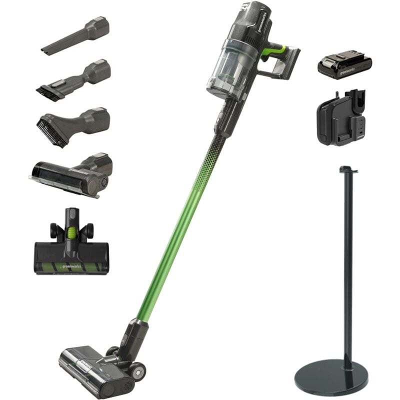foto del prodotto greenworks gd24svk4d potente aspirapolvere senza filo deluxe, fino 45 minuti, filtro hepa, accessorio per peli animali, 3 livelli di potenza,