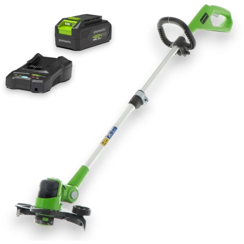 foto del prodotto greenworks tagliabordi a batteria 48v con kit caricatore e batteria asta telescopica e testa regolabile g48lt30