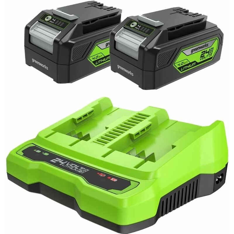 foto del prodotto greenworks tool greenworks batterie 24v e caricabatterie doppio slot due batterie ricaricabili 4ah per tutti gli elettroutensili greenworks 24v,