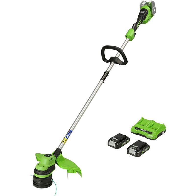 foto del prodotto greenworks tool s tagliabordi a batteria 48 v, 2 x 24 v, taglio 33 cm, con due batterie 2ah e caricatore, nero verde