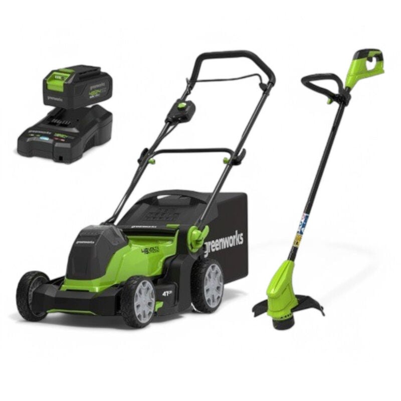 foto del prodotto greenworks tosaerba a spinta tagliabordi a batteria 2.0 ah