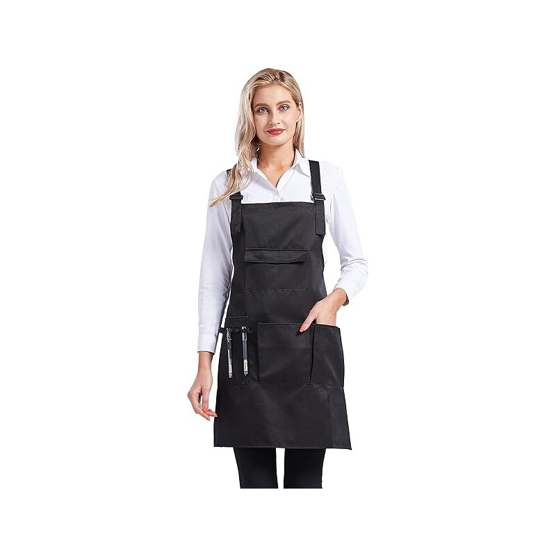 foto del prodotto grembiule con pettorina regolabile per donna, grembiule da lavoro professionale per parrucchieri, multifunzione con tasche portautensili cf3010