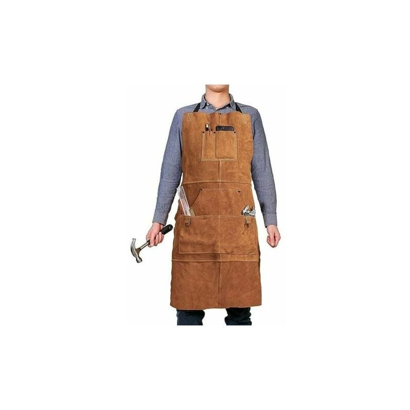 foto del prodotto grembiule da carpenteria in pelle, grembiule da lavoro con 6 tasche per attrezzi, grembiule da saldatore per uomo donna, grembiule da officina