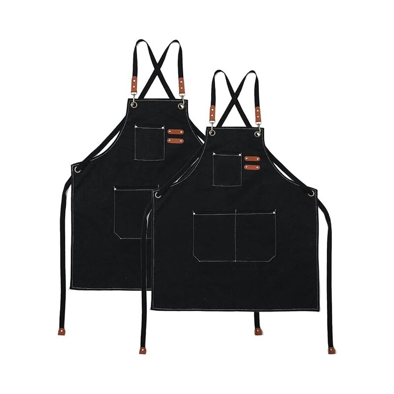 foto del prodotto grembiule da cucina in tela 2 pezzi , grembiule da lavoro con 3 tasche, cinturino regolabile, grembiule da barbecue professionale impermeabile per