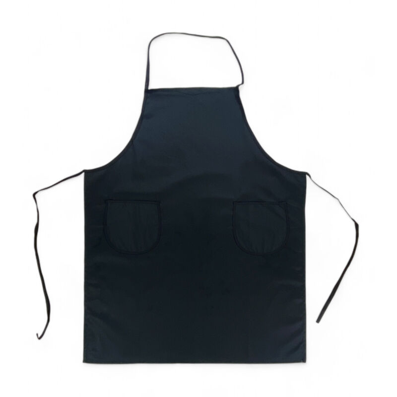 foto del prodotto grembiule da cucina nero con pettorina e 2 tasche alfio, tessuto drill cotone poliestere, resistente, made in italy