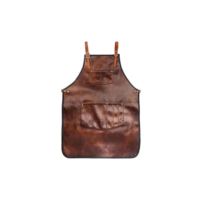 foto del prodotto grembiule da cuoco per uomo e donna, impermeabile, in pelle, con tasche e bretelle incrociate, per cucina, barbecue, barbiere, barista, manuale di