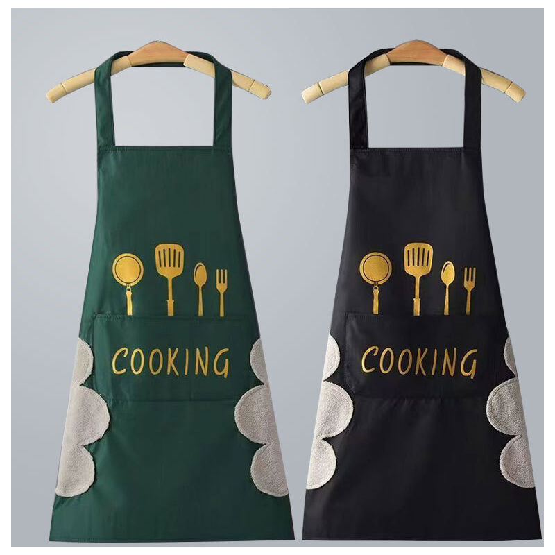 foto del prodotto grembiule da donna con tasche, grembiule nero con ampie tasche, asciuga mani, impermeabile, adatto per cucina, cottura al forno, barbecue nero 
