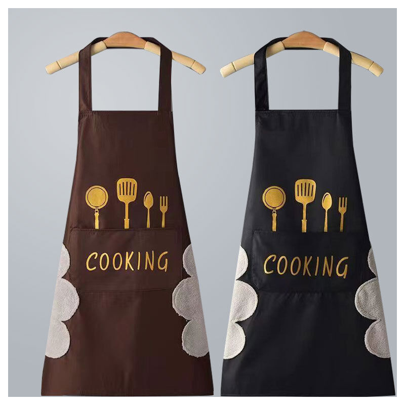 foto del prodotto grembiule da donna con tasche, grembiule nero con ampie tasche, asciuga mani, impermeabile, adatto per cucina, cottura al forno, barbecue nero 