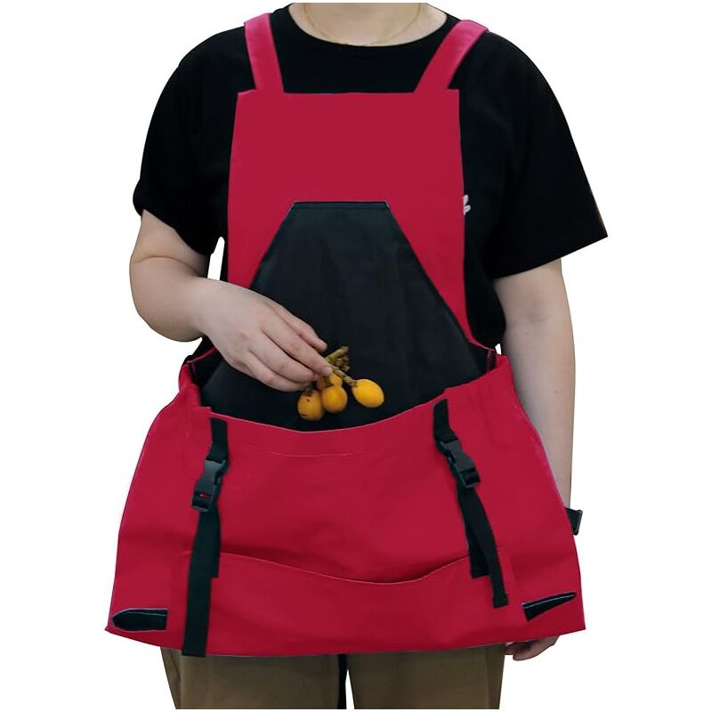 foto del prodotto grembiule da giardino con tasca, borsa per la raccolta della frutta, borsa portaoggetti in tela regolabile, grembiule da giardinaggio con tasca a