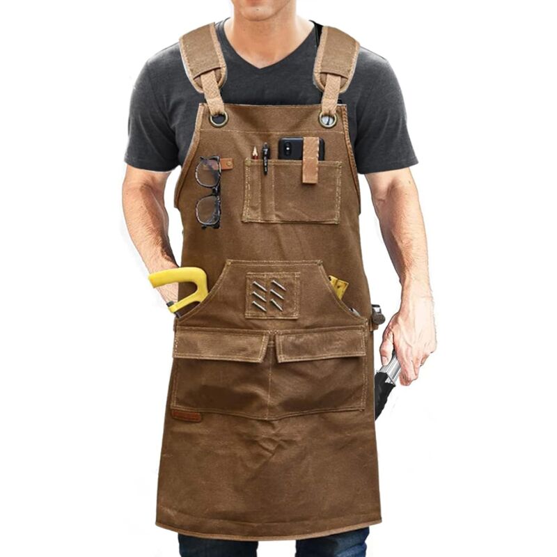 foto del prodotto grembiule da lavoro da uomo, grembiule da falegname da uomo, grembiule da saldatore, grembiule da officina a tracolla con tasche, grembiule da lavoro