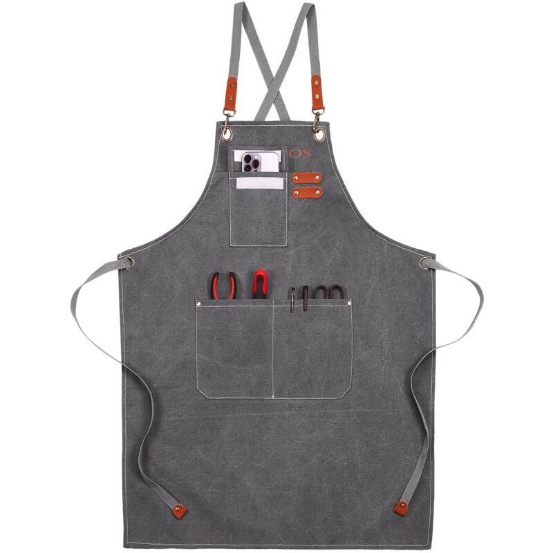 foto del prodotto grembiule da lavoro in tela con 3 tasche portautensili barista, saldatura, cucina