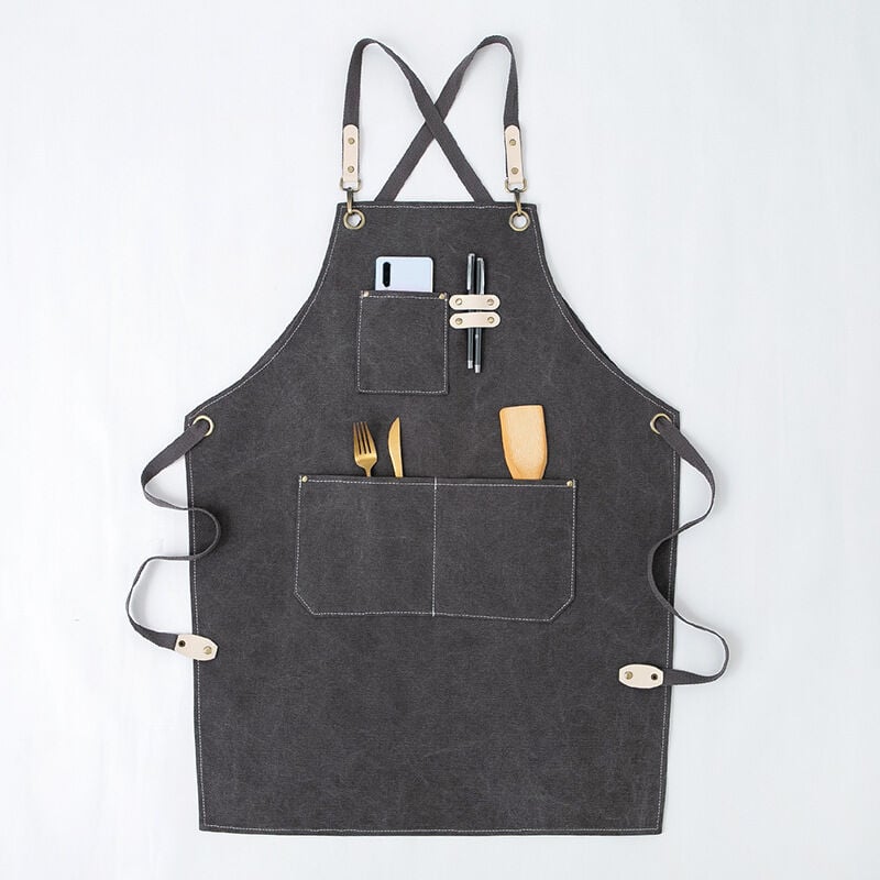 foto del prodotto grembiule da lavoro per uomo donna, grembiule da cucina con cinturino regolabile in tela con 3 tasche, grembiule da falegnameria per barbecue,