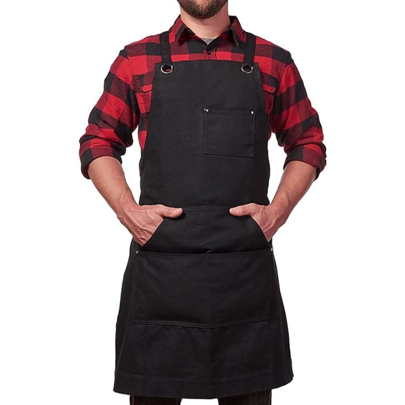 foto del prodotto grembiule da lavoro resistente, grembiule da cucina da uomo con cinturino regolabile in tela con 4 tasche, grembiule da falegnameria per barbecue,