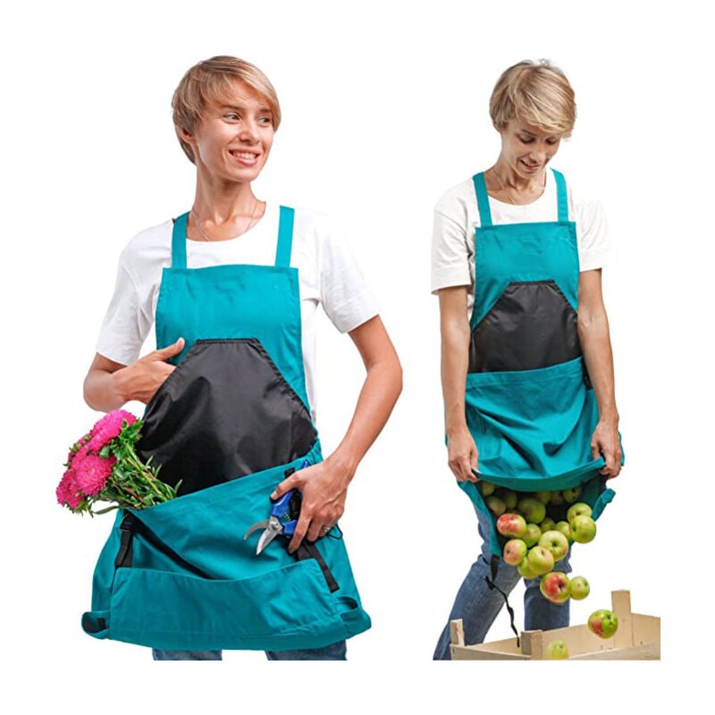 foto del prodotto grembiule da raccolta blu , borsa in tela per la raccolta della frutta grembiule da raccolta regolabile e di grande capacit con apertura