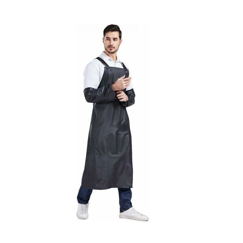 foto del prodotto grembiule nero maniche, regolabile, impermeabile, in gomma resistente l 