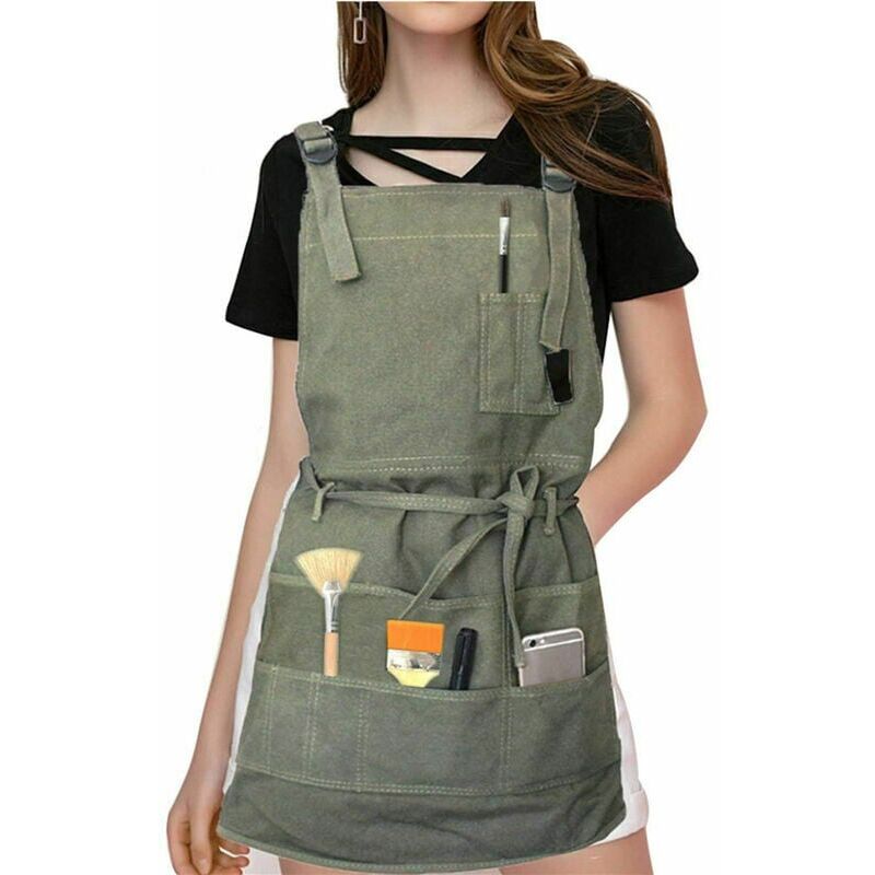 foto del prodotto grembiule professionale in tela con tasche, regolabile, adatto per uomini e donne adulti.