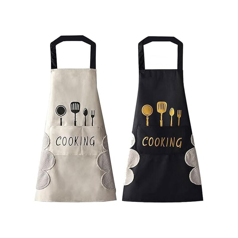 foto del prodotto grembiuli da donna con tasche, grembiule nero con tasche grandi, salviette, impermeabili per cucina, pasticceria, barbecue nero bianco sollbry