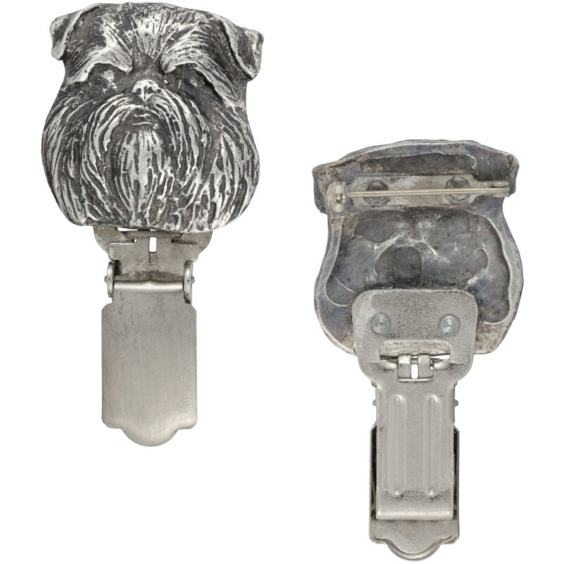 foto del prodotto grifone di bruxelles, griffon bruxellois spilla con clip, porta numero di partenza, regalo per la mostra canina art dog