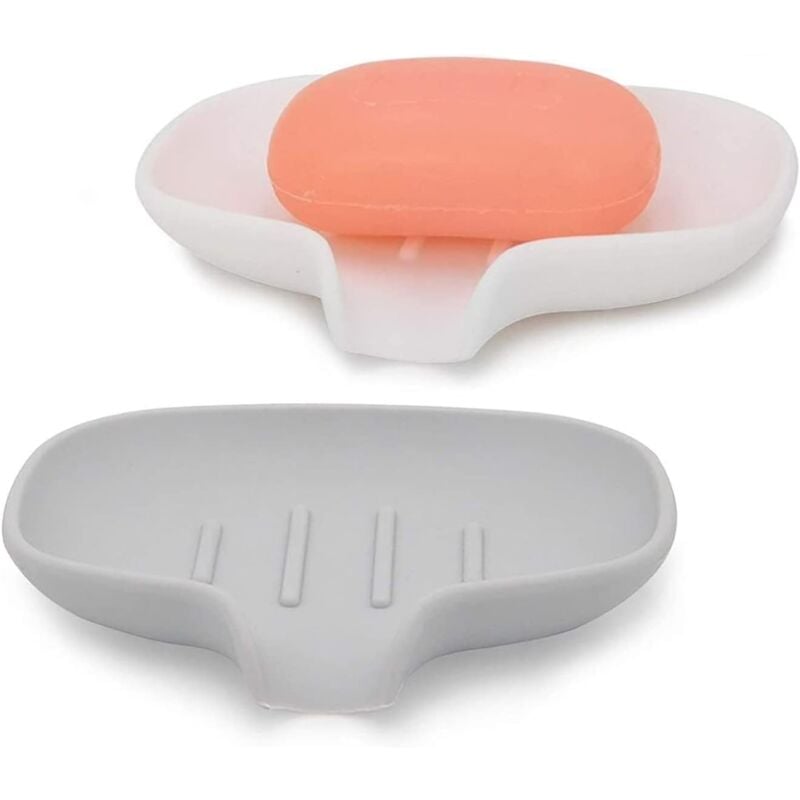 foto del prodotto grigio bianco set di 2 portasapone autosvuotanti per il lavaggio delle mani in doccia, bagno e cucina bebusingoto