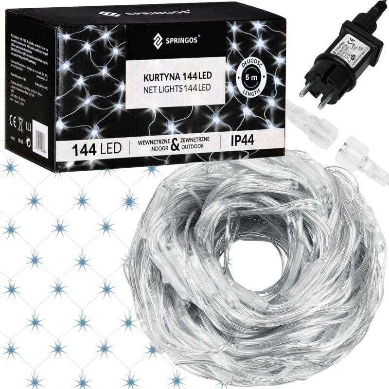 foto del prodotto griglia 144led luci di natale tenda luminosa grande 5x2m girlanda bianca
