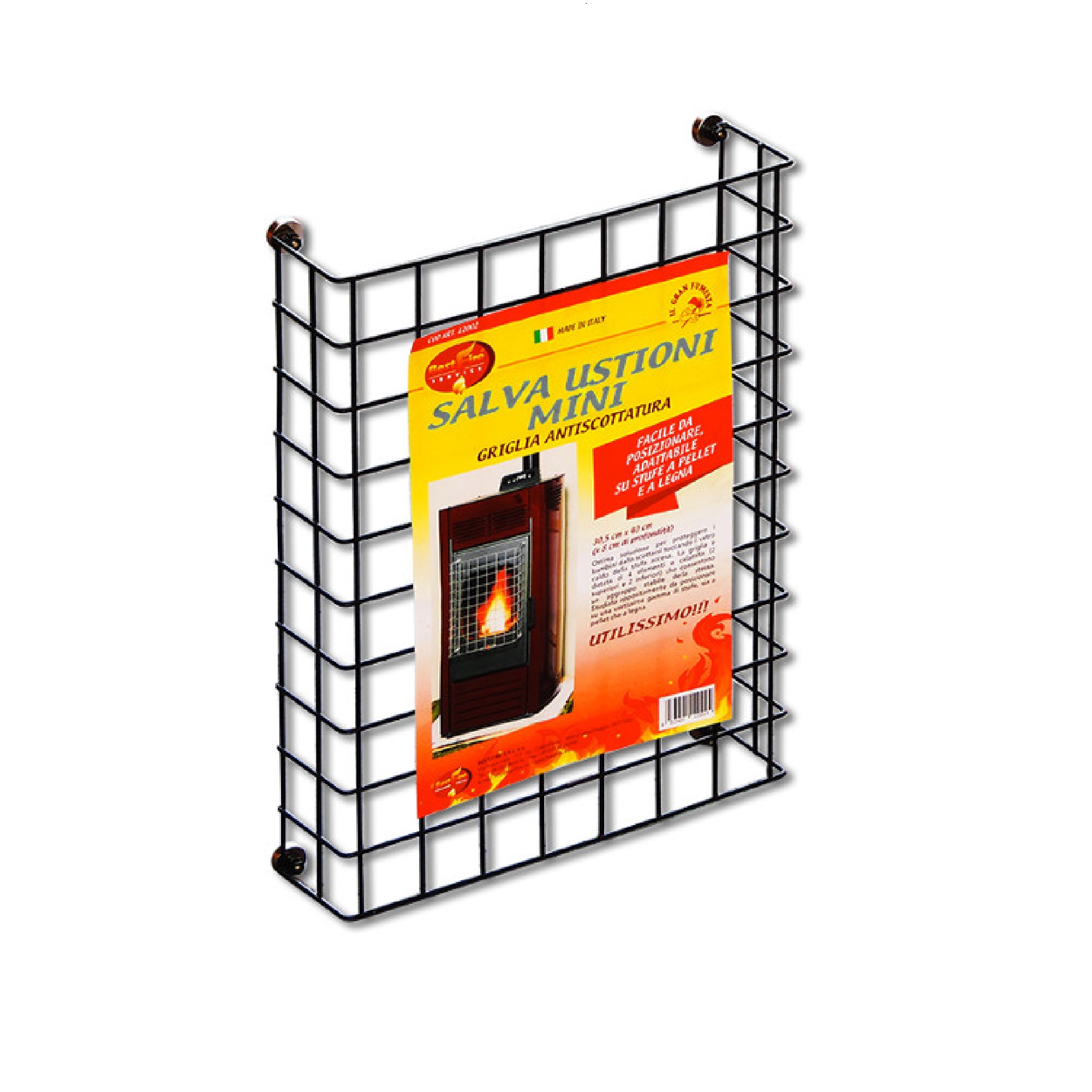 foto del prodotto griglia antiscottatura salva ustioni mini stufe a pellet e legna 30,5 x h 40 cm con calamita